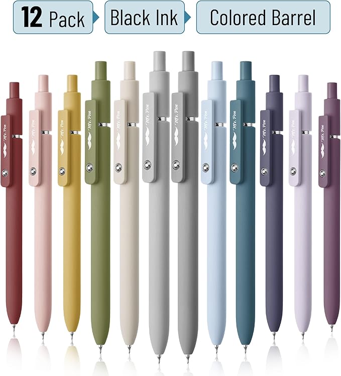 Mr. Pen- Retractable Gel Pens, 24 Pack, Morandi and Vintage Barrels, Fast Dry, Black Gel Pens Fine Point 0.5mm, Aesthetic Pens for Journaling
