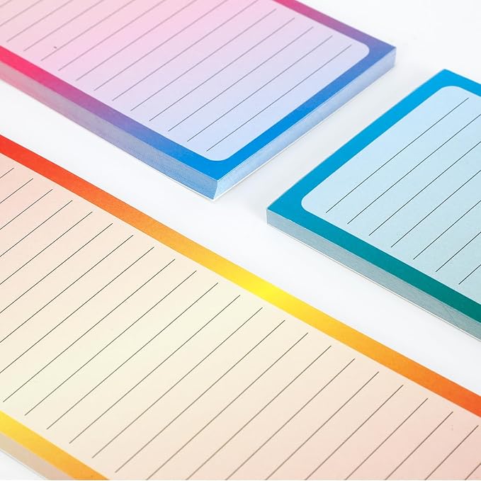 3 Pack Magnetic Note Pads Full Magnet Back Writing Pads for Refrigerator, Grocery, To Do Lists, Pastel Rainbow Gradient Design 100 sheets/Memo Pads