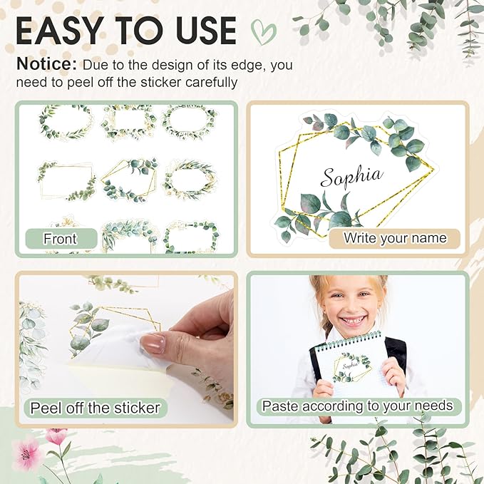 Sabary 90 Pcs Cutout Name Tags Water Bottle Labels Daycare Labels Self Adhesive Name Stickers Gift Tags for Classroom Home Desk Bulletin Board Decoration Party Favor 10 Sheets (Leaf)