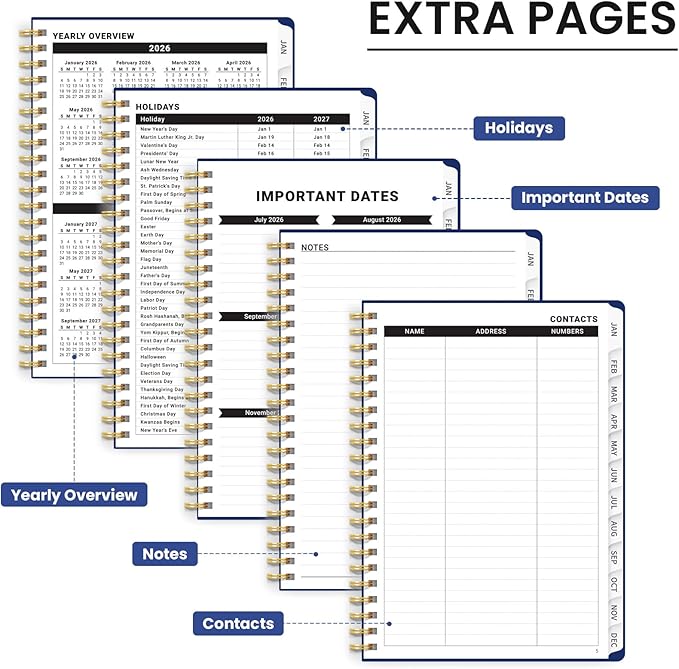 2026 Planner, Weekly and Monthly Calendar Planner for Women, Jan 2026 - Dec 2026, Hardcover Planning Agenda book with Tabs, Spiral Bound, Inner Pocket, Perfect for School Office Supplies, 6.3" x 8.5" - Lavish Bloom