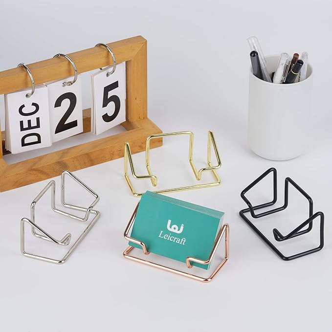 Business Card Holder for Desk, Cute Metal Card Organizers and Office Desk Accessories for Men and Women (Golden)
