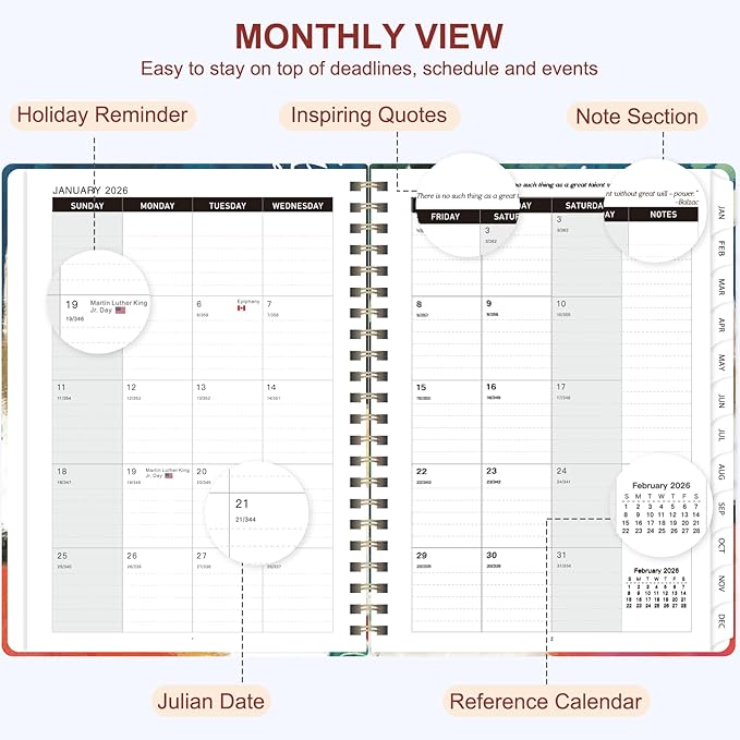 2026 Planner, Weekly and Monthly Calendar Planner Organizer, January-December, Academic Planning Agenda Book, Office School Home Suppiles for Women & Men, 6.3" × 8.5"