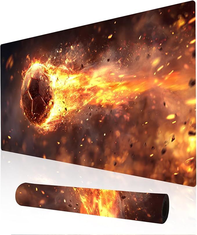 Nuxovilar Professional Large Mouse Pad & Computer Game Mouse Mat (35.4x15.7IN, Fiery Orb Art, Football, Soccer) (90 * 40cm Fiery Orb)
