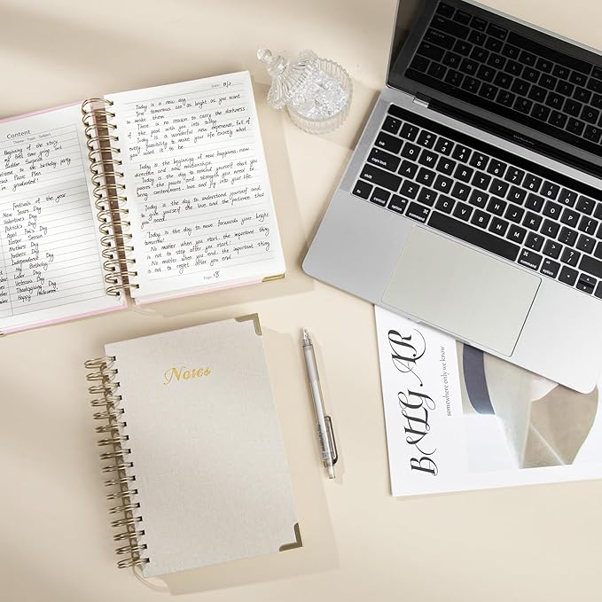 Spiral Notebook Journal, 328 Pages Linen Hardcover College Ruled Notebook, Lined Thick Journals for Women Men, A5 Thick Spiral Journal for Writing, 100GSM Paper, Cute Notebooks for Work School