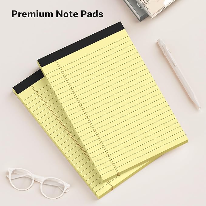 8 Pack Note Pads 5 x 8 Inch, Yellow Narrow Ruled Small Legal Pads, Perforated Notepad 5 x 8 Lined Writing Pads, College Lined Legal Notepads for To-do Lists, Daily Note-taking, School and Office
