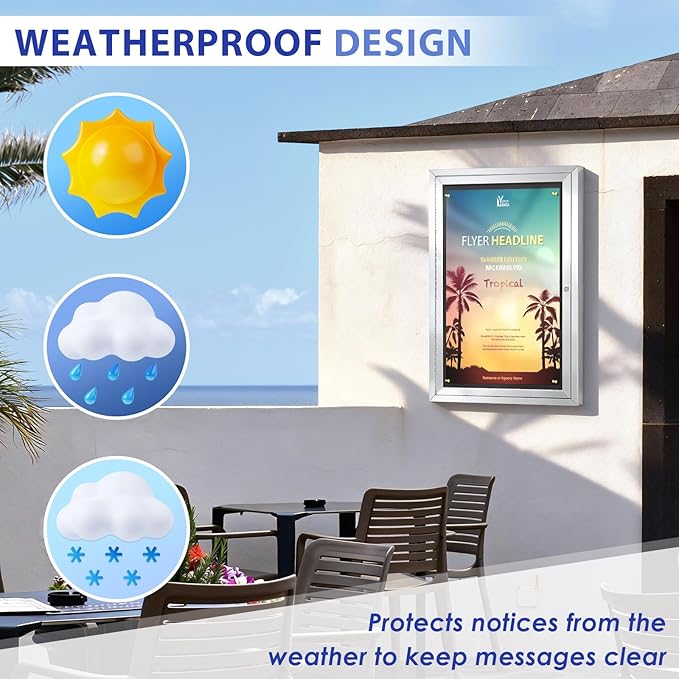 SWANCROWN Outdoor Bulletin Board Weatherproof 36x24in, Enclosed Bulletin Board with Locking Door Wall Display Case for Office School Commerce Show, Black Felt, Sliver Aluminum Frame