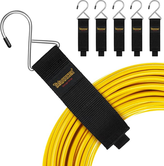 Extension Cord Organizer and Hanger (6-Pack), Trilancer Hook-and-Loop Storage Straps with Metal Hook to Hang on Walls for Cables, Wires, Rope, Hoses, Organization for Home, Garage or Workshop