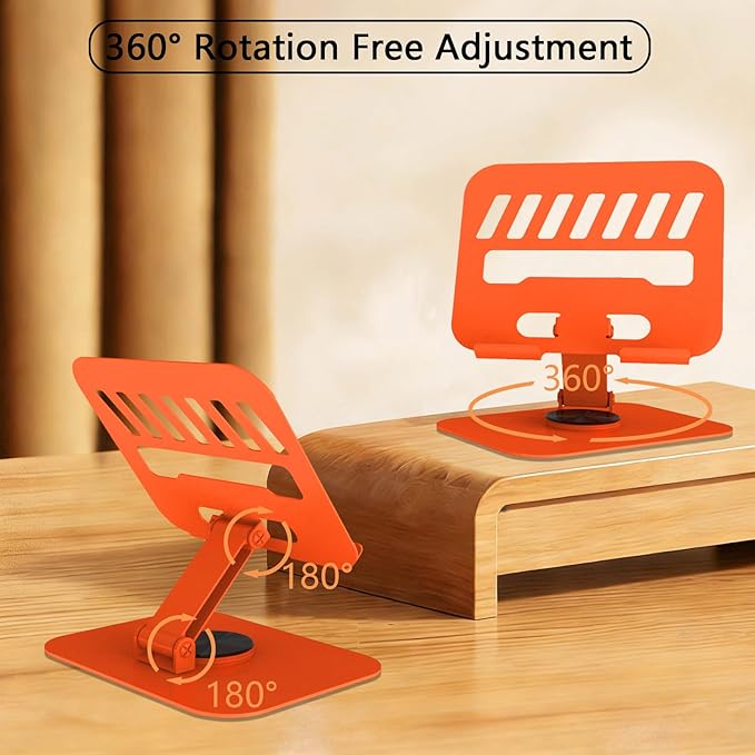 Metal Tablet Stand, Adjustable 360° Rotation Tablet Holder Compatible with 4-16" Tablet Such as iPad Pro Air, iPad mini, Tab S10 Ultra (Orange)