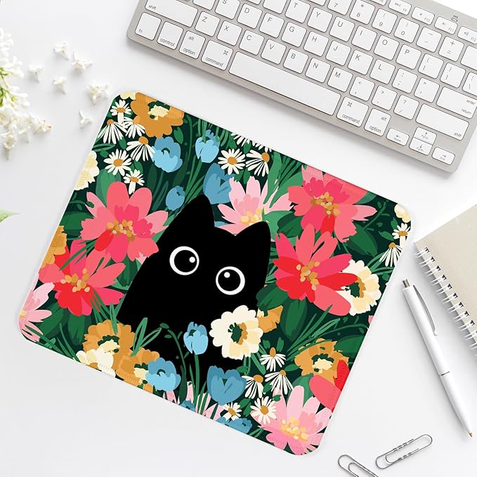 Black Cat Square Mouse Pad,Non-Slip Rubber Base Mouse Pad,Home Office Decoration Desktop Accessory,Laptop Mouse Pad for Office Laptops,9.4x7.8x0.12inch 3