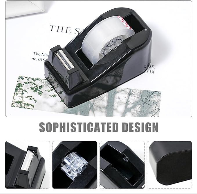 Black Desk Accessories with Pen Holder, Office Supplies Desk Organizers and Accessories, Tape Dispenser, Stapler, Staple Remover, Staples, Clips Set, Ruler, Scissor, Pen, Tape (Black)