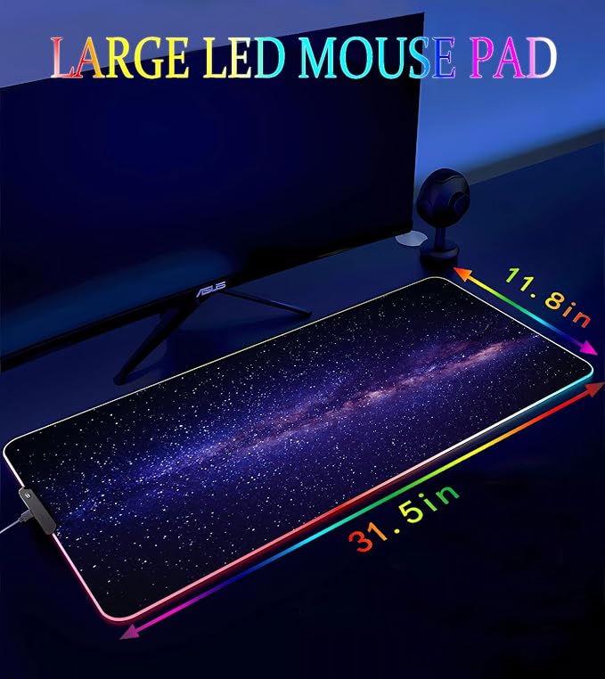 RGB Gaming Mouse Pad, Large Mousepad with Led Light, Gaming Accessories Keyboard Pad for Desk, Non-Slip Rubber Base Big Mouse Mat for Gamer, 31.5 X 11.8 Inch, Black Gold Mountain