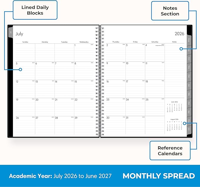 Blue Sky 2026-2027 Weekly and Monthly Academic Year Planner Calendar, July 2026 - June 2027, 8.5" x 11", Flexible Cover, Wirebound, Laminated Tabs, Enterprise
