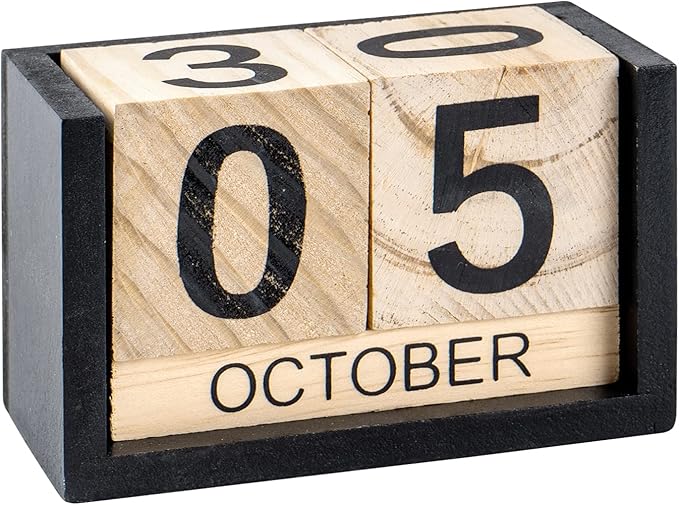 Notakia Wooden Gaobei Desk Blocks Calendar Perpetual Block Month Date Display (Large Black Wood Color)