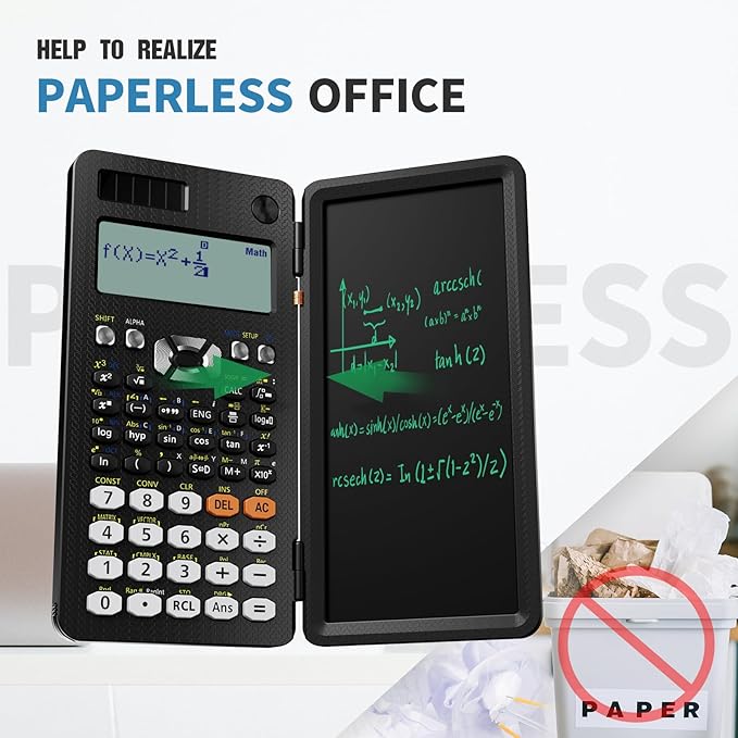 Scientific Calculators for Students 991ES Office Calculators Desktop, ROATEE 4-Line Display Calculator with Erasable LCD Writing Tablet, Solar Battery Power with Notepad Calculator School Supplies