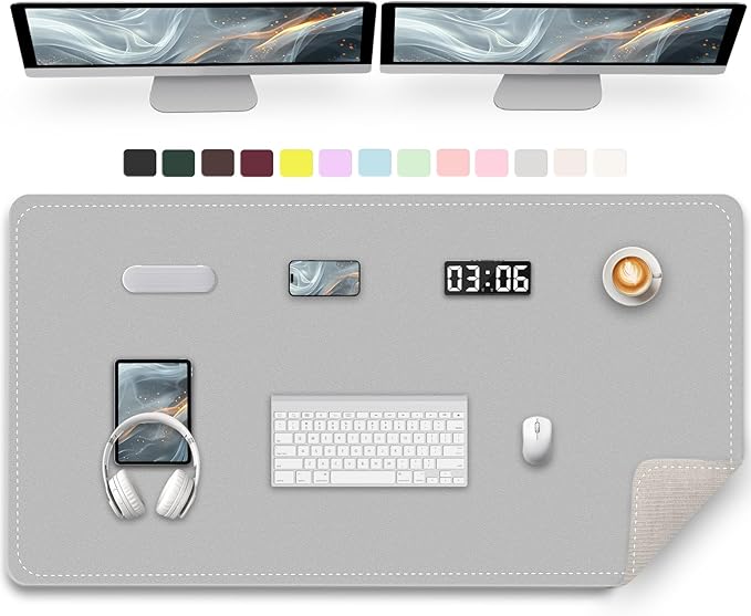 Large Desk Pad, 47.2" x 17" PU Leather Desk Mat for Desktop, Non-Slip Office Desk Mat for Desk, Desk Blotter Pad, Waterproof Computer Pad for Desk, Keyboard Mats for Home & Office (Gray)