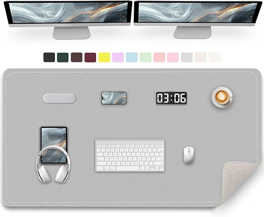 Large Desk Pad, 47.2" x 17" PU Leather Desk Mat for Desktop, Non-Slip Office Desk Mat for Desk, Desk Blotter Pad, Waterproof Computer Pad for Desk, Keyboard Mats for Home & Office (Gray)