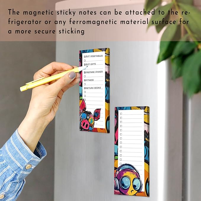 Tlenpo Magnetic Notepad for Fridge, 6 Pack Magnetic Grocery List Pads, 31 Sheets, 100gsm Acid-Free Paper, Full Magnetic Back, Doodle-Themed To Do & Shopping List Notepads
