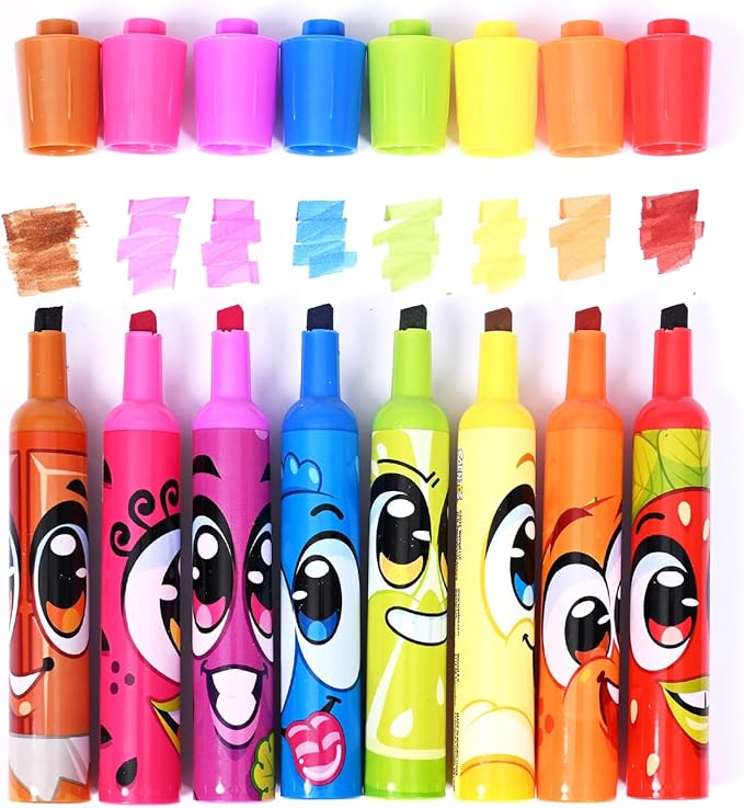 Scentos Fruit Scented Chisel Tip Markers, 8 Pack, Kid Approved, Super Washable, for Posters and Science Fairs, Assorted Colors