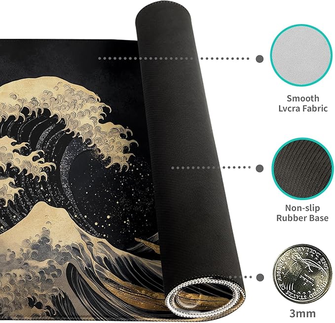 Gaming Mouse Pad Desk Pad XL Large Mouse Mat Keyboard Mat Office Desk Decor AccessoriesKeyboard Mat Office Desk Decor Accessories (Golden sea Wave)