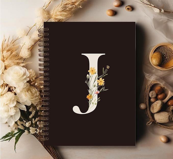 Trendy Personalized Journal Hardcover Spiral Notebook,Black Initial Letter J Notebook,Monogrammed Gifts for Women Teen Girl,College Ruled Hardcover Spiral Notebook 5.5 x 8.3
