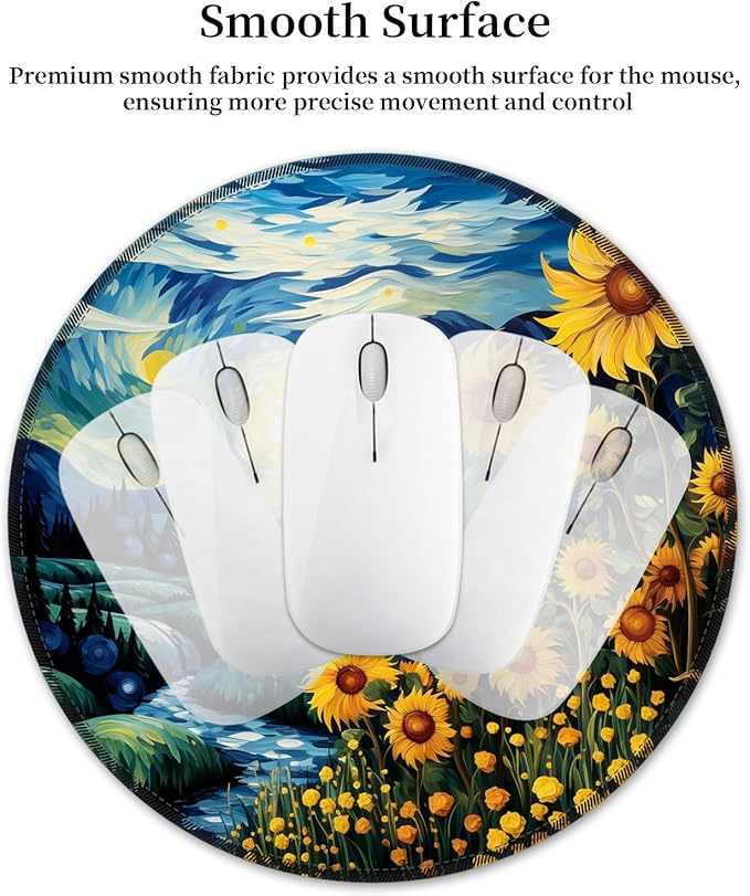 Sunflower Mouse Pad for Desk, Floral Small Mousepad with Non-Slip Rubber Base, Round Travel Mouse Pads for Wireless Mouse Laptop, Computer Mouse Mat for Gaming Home Office Desk Accessories