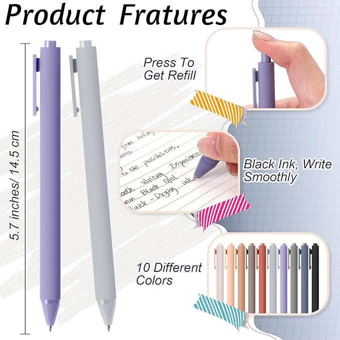 Crtiin 50 Pcs Gel Ink Pens Bulk, Black Ink 0.5mm Fine Point Retractable Pen Smooth Writing Office Supplies for Teacher Server Nurse Valentine Galentine Gift (Morandi Colors)