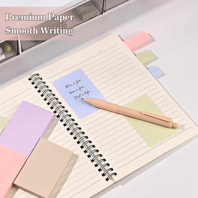 BAYTORY 6 Pads Pastel Sticky Notes, Small Self-Stick Note, Index Tabs Easy to Post for School Office Notebook (3x2 & 3x0.7 Inch)
