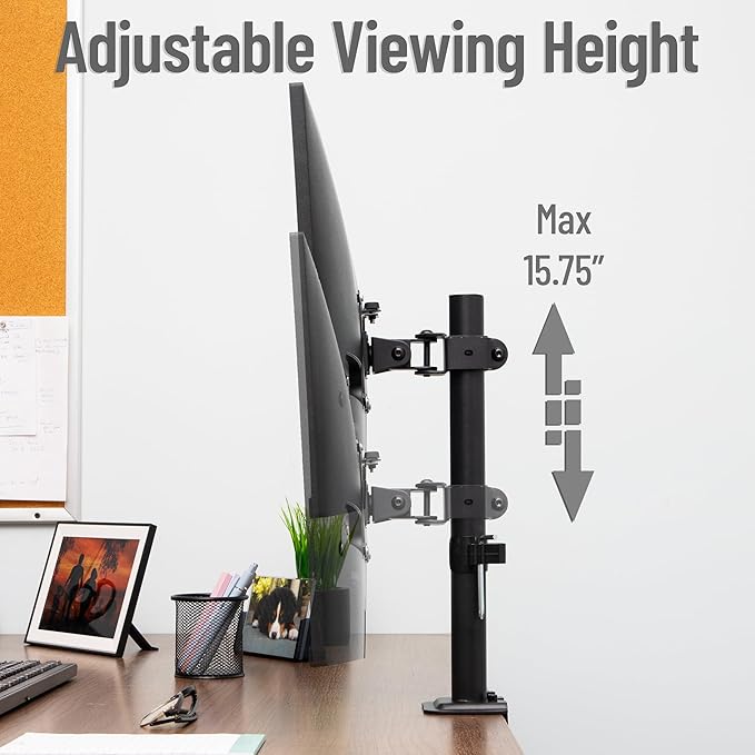 Mind Reader Single Monitor Desk Mount for 13"-32" Screens, VESA 75x75/100x100, 180° Rotation, ±90° Swivel, ±45° Tilt, 17.6 lb Load Capacity, Cable Management, Quick Release, Black