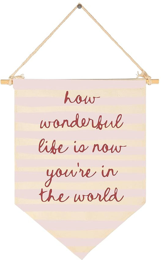 How Wonderful Life-Girlish Canvas Banner Flag Sign Pennant Poster Wall Decor Gift for Baby Girl Kids Nursery Baby Room Above Crib Bedroom Playroom Door-Baby,Shower,Birthday Christmas Gift
