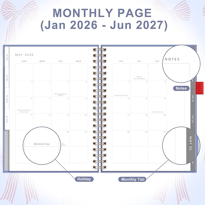 And Per Se 2026 Planner with Pattern, A4 Size-Daily, Weekly & 18-Monthly Planner, Daily Schedule, Monthly Tabs, 100 GSM Thick Paper(Bowknot Pattern)