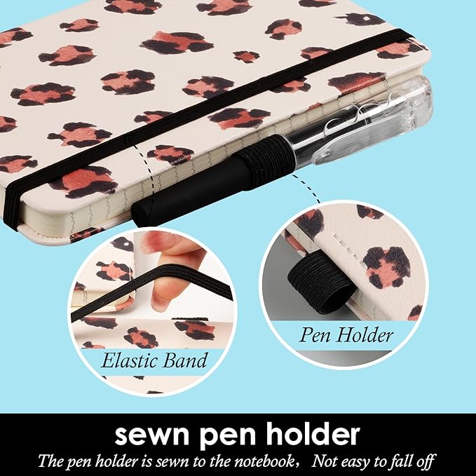 Pocket Journal Notebook for Women Girls, 3 Pack Small Mini Notebook Journals with Pen, A6 (3.7" x 5.7") Leopard Cover Lined Notepad with 100GSM Thick Paper, Office Home School Supplies