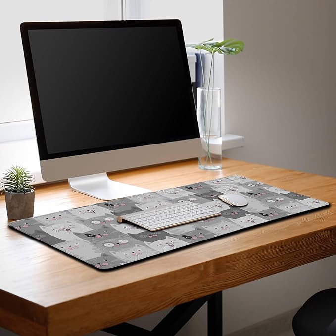 Keyboard Mouse Pad Funny Gray Cats, Large Mousepads Computer Desk Mat, XXL Gaming Mouse Pad Non-Slip Rubber Base Waterproof with Stitched Edges, 35.4 X 15.7 inch for Work/Game/Office/Home