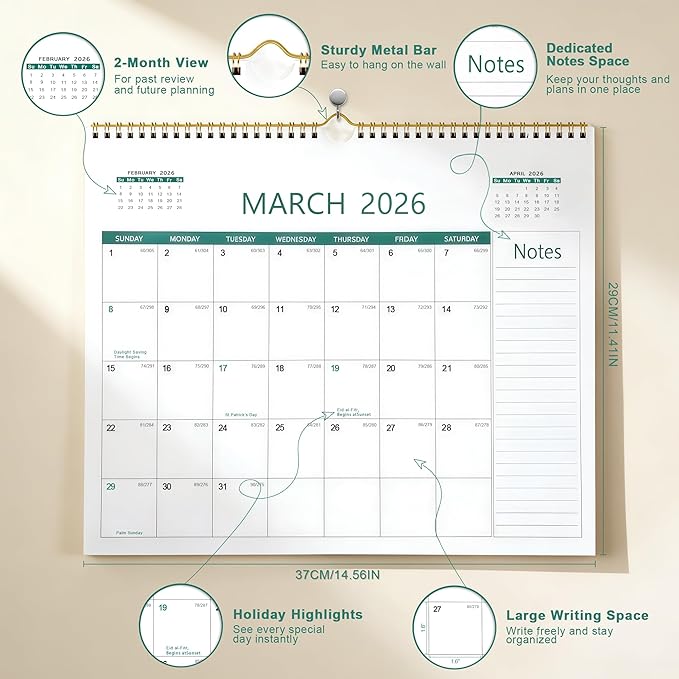 Desk Calendar 2026-2027, 18 Months Calendar from Jan. 2026 to Jun. 2027, 14.5" x 11.5" Desktop/Wall Monthly Calendar with Large Squares, Notes Section for Home, School, Office