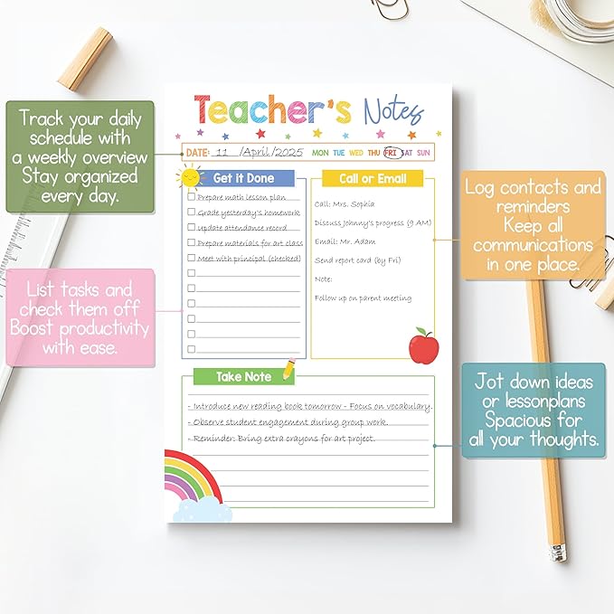 Teacher Gifts, Gifts for New Teachers, Colorful Teacher Notepad, To-Do List Notepad, Stationery Must-Have Supplies for Preschool, Elementary, Middle, and High School Teachers