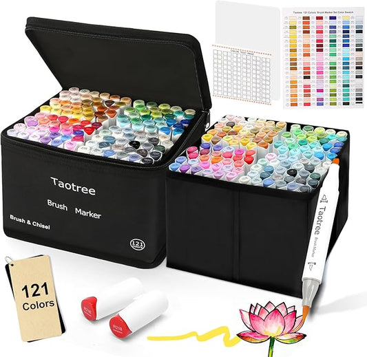 Taotree Alcohol Brush Markers Art Supplies, 121 Colors Dual Tip Art Coloring Markers Pens, Brush & Chisel Tip Sketch Pens, Drawing Supplies Gift for Artist Adult Coloring Book Painting, Sketching