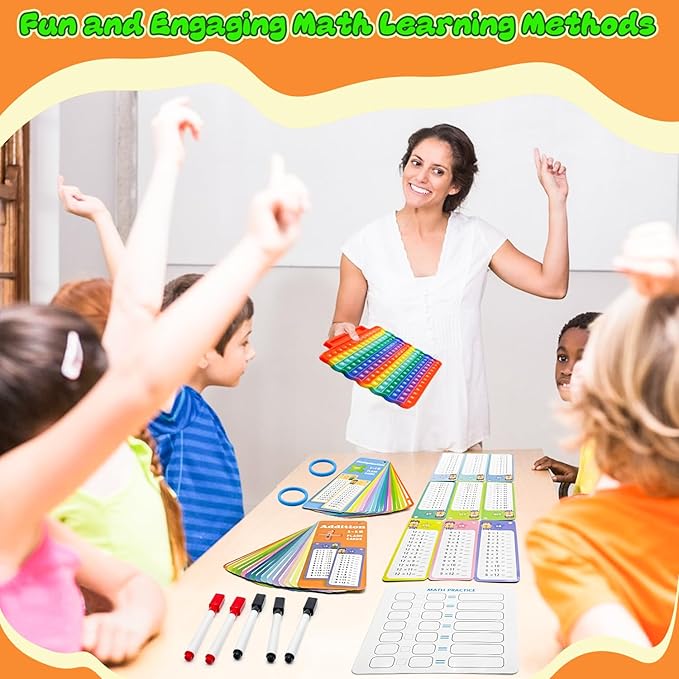 Addition Flash Cards + Multiplication Flash Cards + Math Board, Math Flash Cards & Chart, Times Table Manipulatives for Preschoolers 3rd,4th,5th,6th Grade