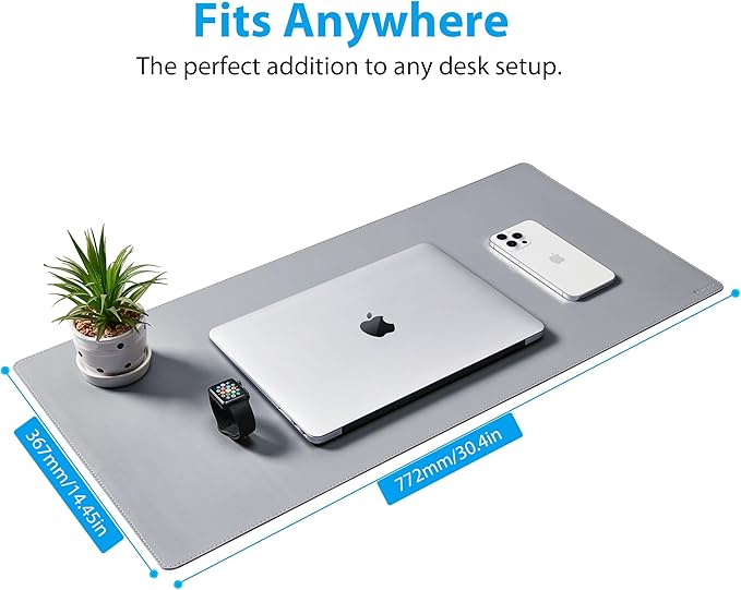 Large Leather Mouse Pad for Desk, 30.3" x 14.4" Desk Mat, Non-Slip Pu Leather Office Home Desk Mat, Waterproof Desk Pad for Keyboard and Mouse, Laptop, Writing, Desk Accessories (Light Grey)