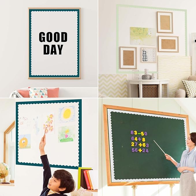 6 Rolls 206.69ft Boho Bulletin Board Decorations, Bulletin Board Borders Roll for Classroom, Scalloped Trim Green Borders for Back to School Theme Classroom Office Decor Supplies (Green)