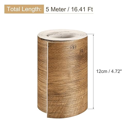 uxcell Wood Grain Tape, 4.72" x16 Ft Wall Paper Border Sticker Self-Adhesive Wood Grain Repair Patch with Scraper for Wall Corner Table Door Sofa Furniture Home Decor (Brown)