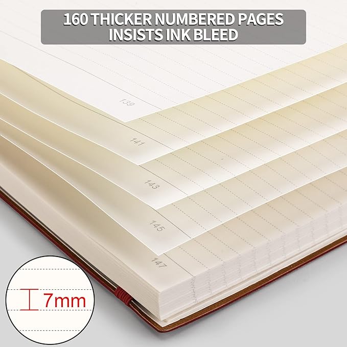 AHGXG Lined Journal Notebook - 320 Numbered Pages Large B5 Thick College Ruled Journal, 100gsm Thick Lined Paper, Faux Leather Softcover, for Work School, 7.6'' X 10''-Red