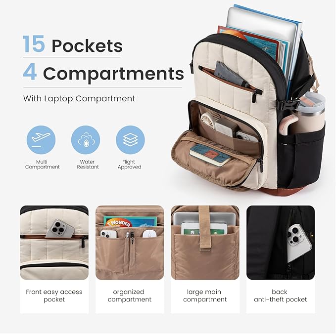 LOVEVOOK Laptop Backpack for Women with Giant Tumbler Holder Pocket,17 Inch Puffer Travel College Work Backpack Purse for Teacher Nurse,Casual Laptop Bag Computer Back Pack Daypack,Mint Green-Black