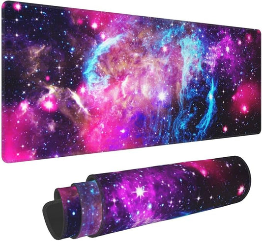 Outer Space Galaxy XL Large Mouse Pad with Stitched Edges Long Non-Slip Rubber Base Mousepad Nebula Astronomy Theme Laptop Keyboard Mat Desk Pad for Office Home Desk Decor, 31.5" X 11.8"
