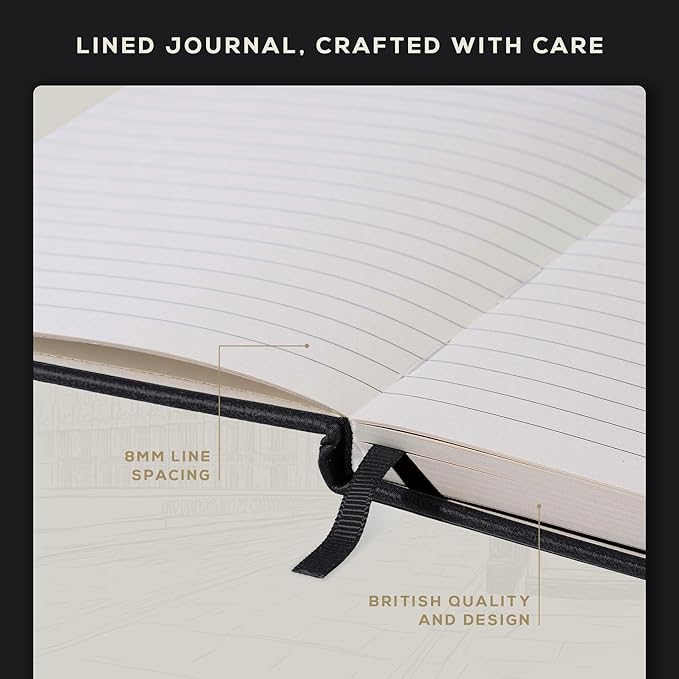 BEECHMORE BOOKS Large Lined Journal Notebook, 8.5" x 11.5" (A4) Hardcover Vegan Leather Executive Diary for Work, Thick 120gsm Paper, Lay-Flat Binding, Gift Box