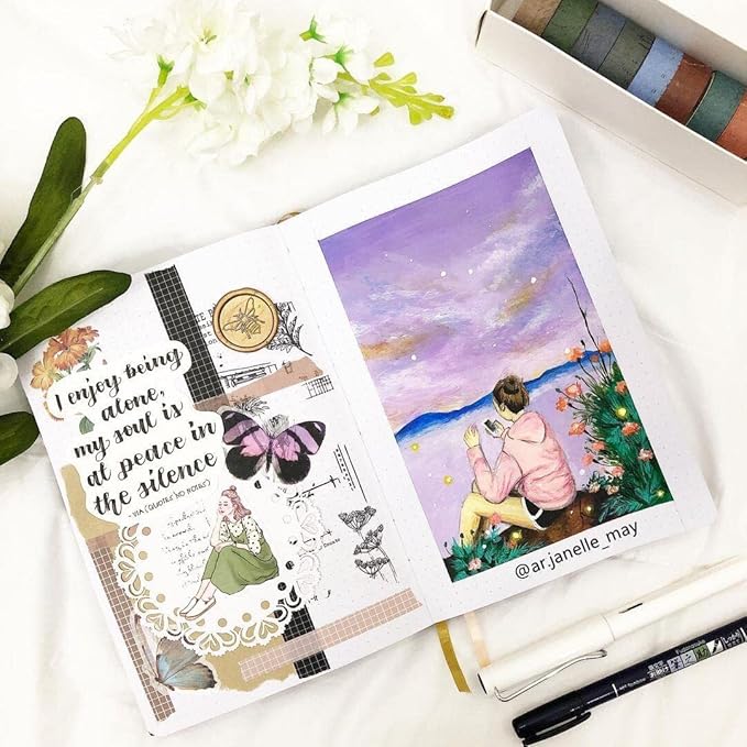 BUKE Dotted Notebook Journal 180GSM Bamboo Thick White Paper 160 Pages 5 * 5MM Dot Grid, Lay Flat Binding,Colored Silver Edges, Bookmarks and Expandable Back Pocket (BKP-5)