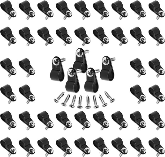 60pcs 1/2 Inch Nylon Cable Clamps, R-Type Wire Cable Clips with M4 Screws, Screw Mounting Cord Fastener Wire Conduit Clamp for Wire Management (Black)