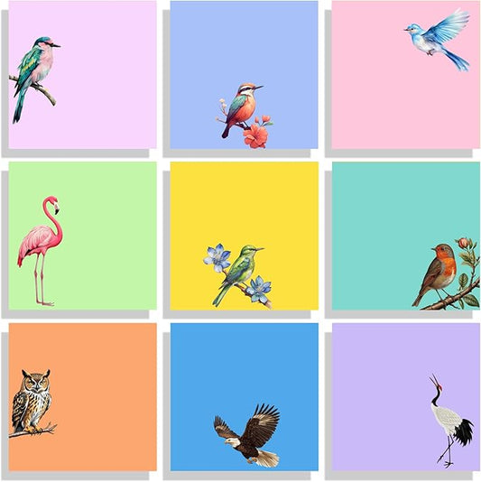 9 Pads Cute Sticky Notes Set, 3" x 3" Bird Self Stick Notepads, Funny Sticky Notes Set, Bird Stationery, Kawaii Adhesive Memo Pads, Bird Lover Gifts, Office Decor Desk Accessories, School Supplies