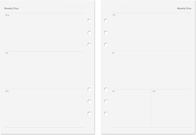 Discagenda Planner Insert Refills 6-Hole Ringbound 53 Sheets 120gsm 80lb 5.8x8.3in (Weekly, A5)