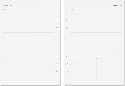 Discagenda Planner Insert Refills 6-Hole Ringbound 53 Sheets 120gsm 80lb 5.8x8.3in (Weekly, A5)