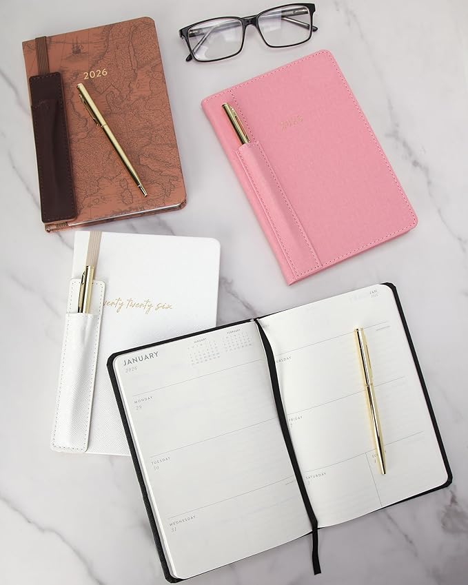 WORLD TRAVELER 2026 Planner - Weekly and Monthly Planner - 6x8 Planning Notebook & Calendar Agenda with Pen, Black Textured