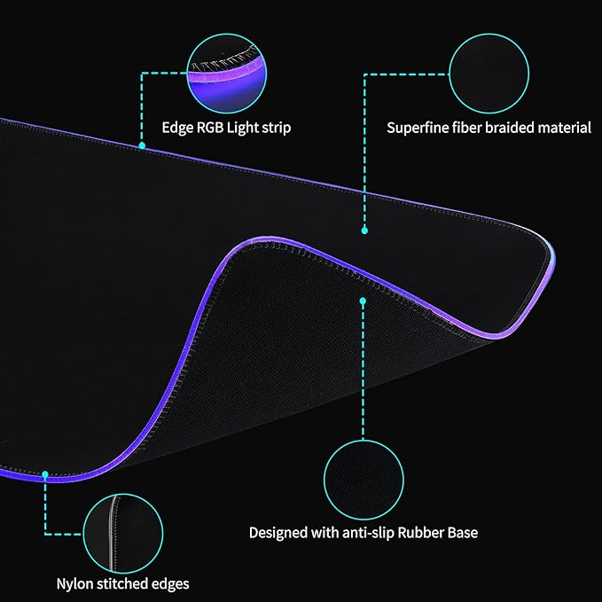 RGB Large Gaming Mouse Pad with 4Port USB Hub and 13Lighting Modes, Computer Keyboard Mouse Pad, Oversize Anti-Slip Rubber Base Mouse Mat for Computer PC Games (31.5 x 11.81 in Black,0.15in Thick)